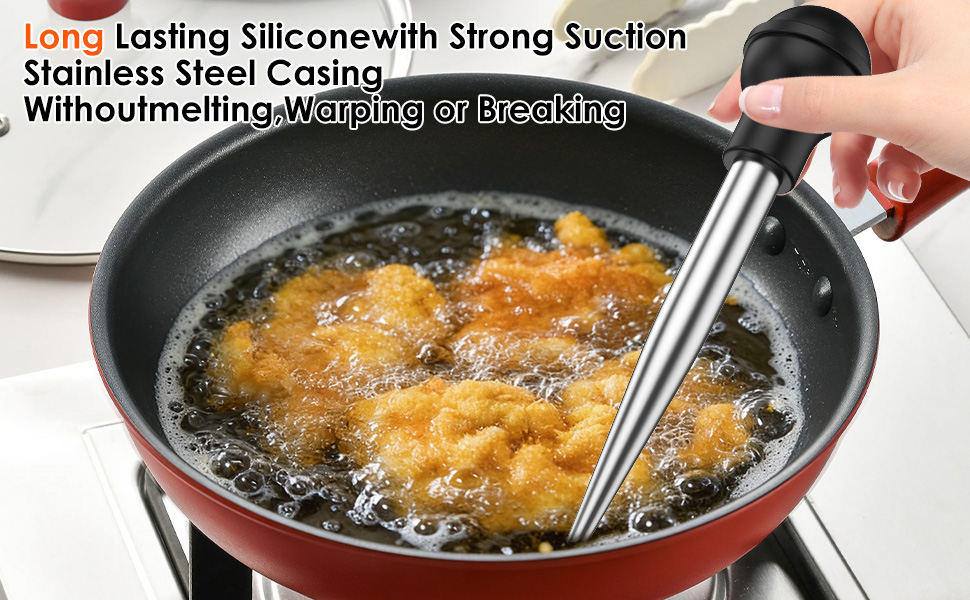 8-Piece Stainless Steel Turkey Baster Set, Meat Marinade Injector with 4 Needles & Cleaning Brush, Silicone Bulb Syringe for BBQ Thanksgiving Kitchen Cooking