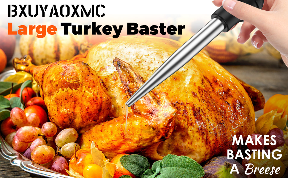 8-Piece Stainless Steel Turkey Baster Set, Meat Marinade Injector with 4 Needles & Cleaning Brush, Silicone Bulb Syringe for BBQ Thanksgiving Kitchen Cooking