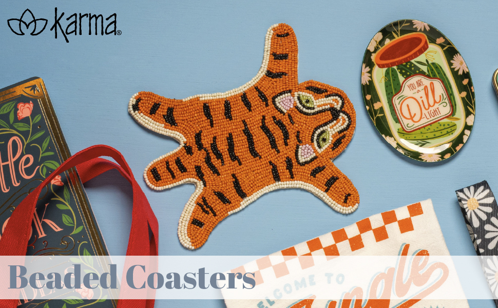 Karma, Lemon Beaded Drink Coasters Set of 4, Summer Round Beaded Coasters for Dinning Table and Coffee Table, Lemon