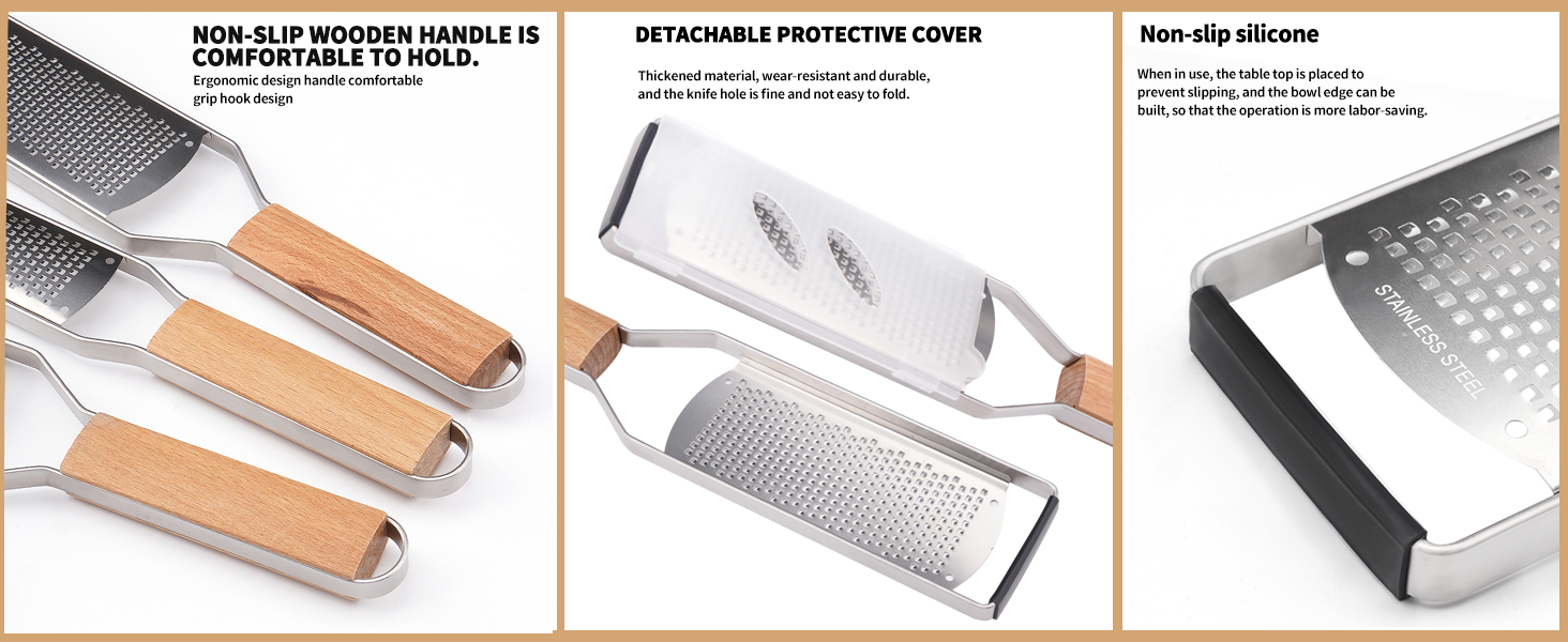 Professional Cheese Graters for Kitchen Stainless Steel Handheld,Durable Rust-Proof Metal Lemon Zester Grater With Wood Handle for Cheese,Chocolate,Spices,Kitchen Gadgets (Square Hole)