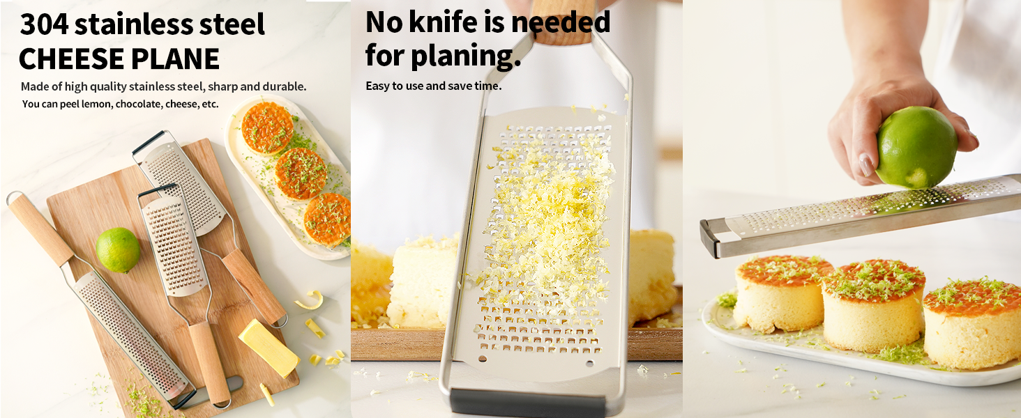 Professional Cheese Graters for Kitchen Stainless Steel Handheld,Durable Rust-Proof Metal Lemon Zester Grater With Wood Handle for Cheese,Chocolate,Spices,Kitchen Gadgets (Square Hole)