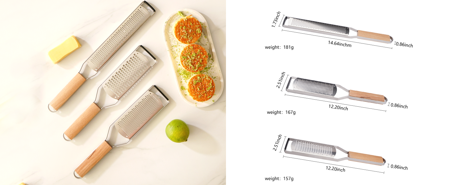 Professional Cheese Graters for Kitchen Stainless Steel Handheld,Durable Rust-Proof Metal Lemon Zester Grater With Wood Handle for Cheese,Chocolate,Spices,Kitchen Gadgets (Square Hole)