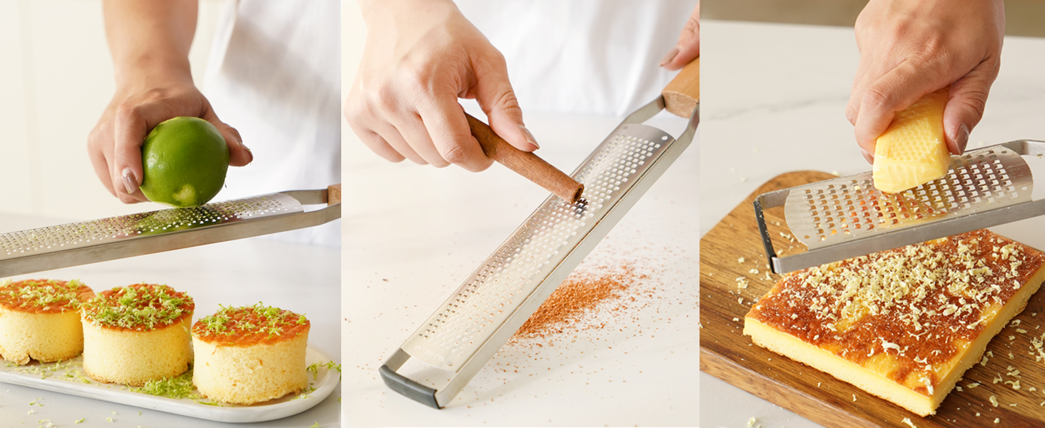 Professional Cheese Graters for Kitchen Stainless Steel Handheld,Durable Rust-Proof Metal Lemon Zester Grater With Wood Handle for Cheese,Chocolate,Spices,Kitchen Gadgets (Square Hole)
