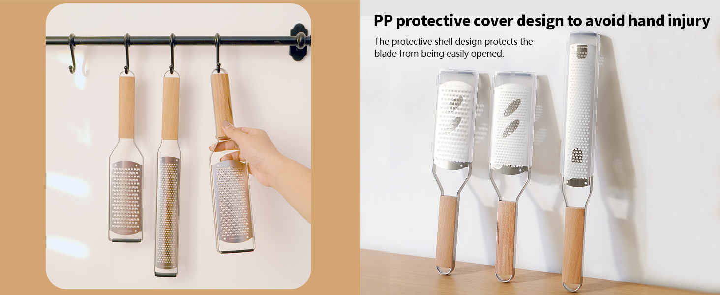 Professional Cheese Graters for Kitchen Stainless Steel Handheld,Durable Rust-Proof Metal Lemon Zester Grater With Wood Handle for Cheese,Chocolate,Spices,Kitchen Gadgets (Square Hole)