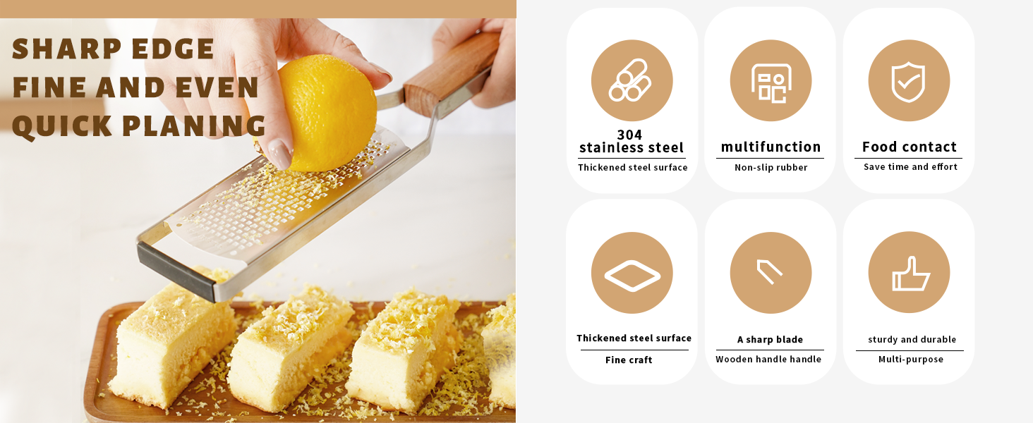 Professional Cheese Graters for Kitchen Stainless Steel Handheld,Durable Rust-Proof Metal Lemon Zester Grater With Wood Handle for Cheese,Chocolate,Spices,Kitchen Gadgets (Square Hole)