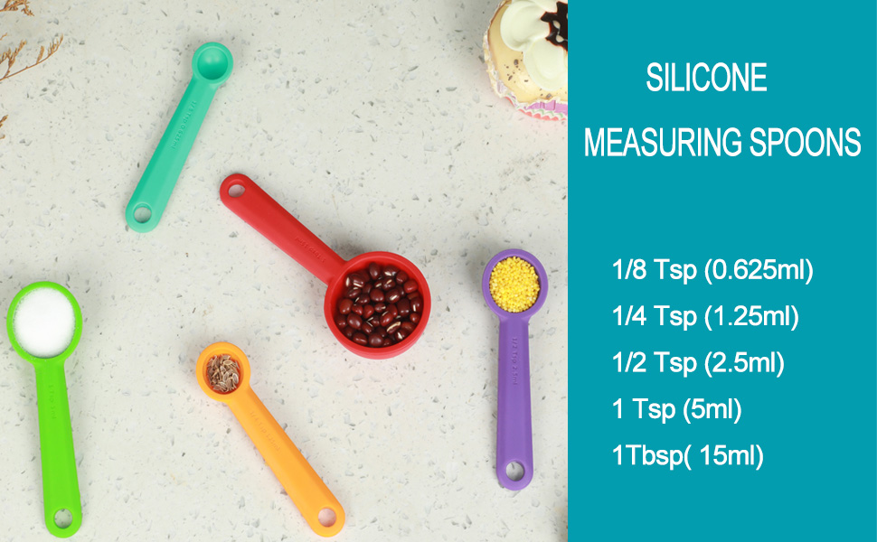 Silicone Measuring Spoons Set of 5, Assorted Colors