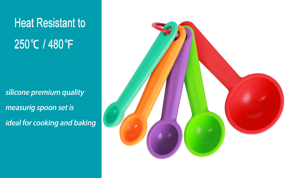 Silicone Measuring Spoons Set of 5, Assorted Colors