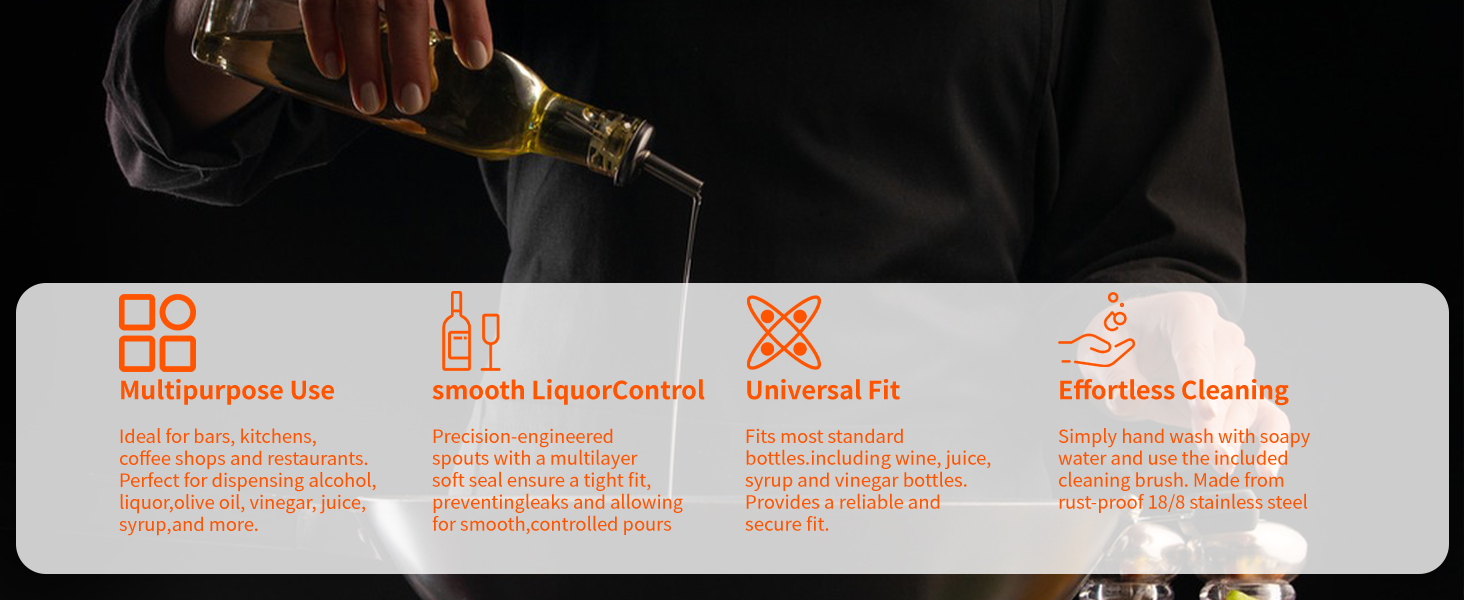 72 PACK Femilkt Liquor Pour Spout With Dust Caps,Stainless Steel Pourers Spouts for Liquor Bottles,Bottle Pourers for Alcohol, Olive Oil - Speed Pourers, Bar Bartender Accessories