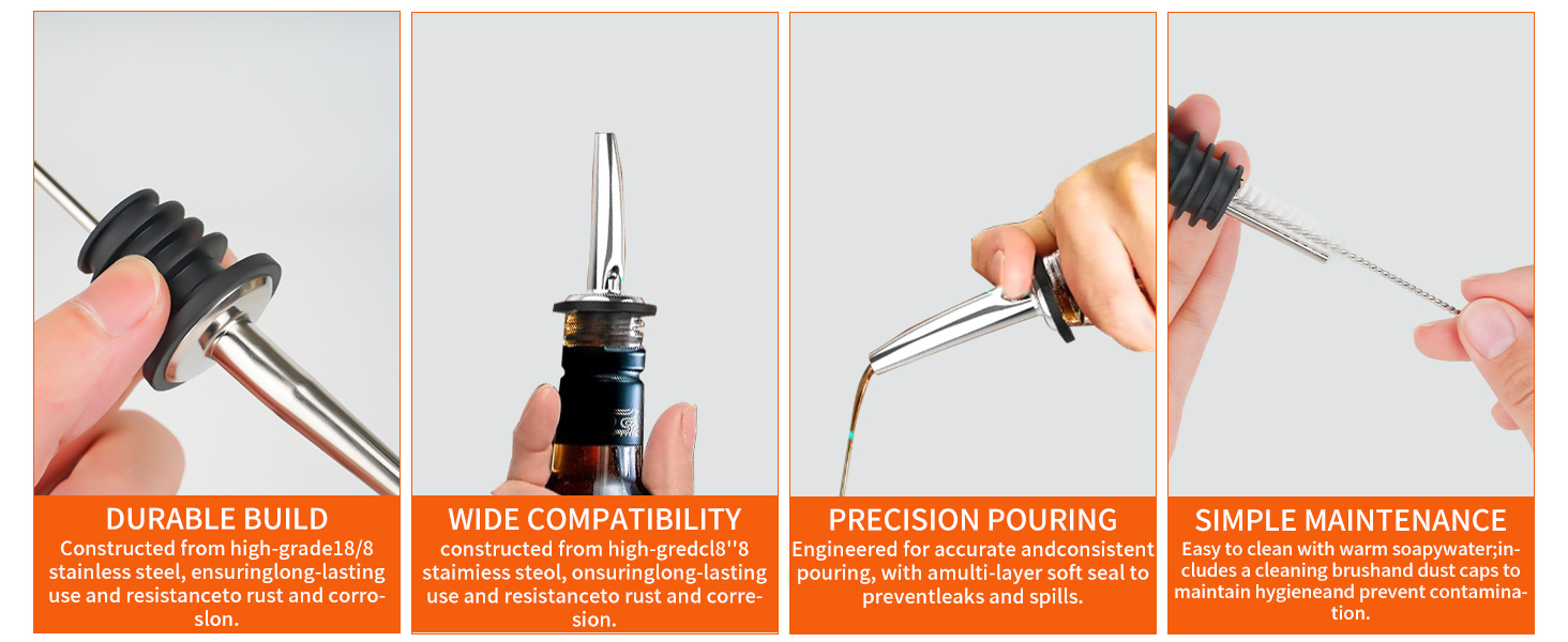 72 PACK Femilkt Liquor Pour Spout With Dust Caps,Stainless Steel Pourers Spouts for Liquor Bottles,Bottle Pourers for Alcohol, Olive Oil - Speed Pourers, Bar Bartender Accessories