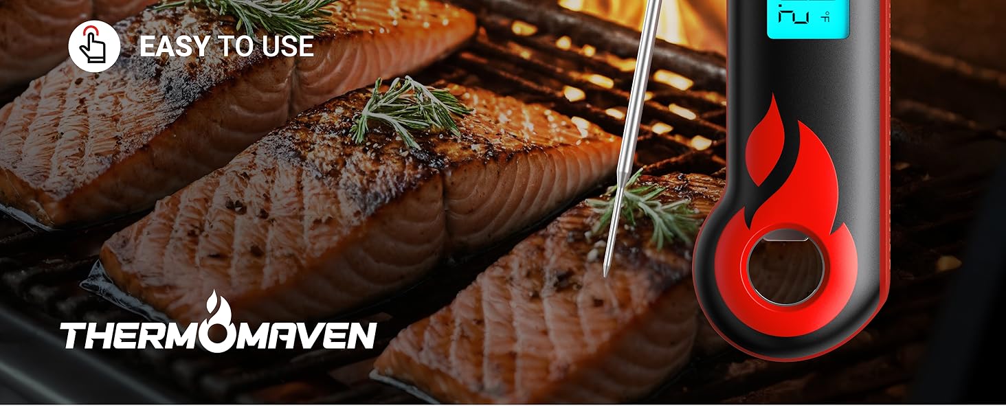 ThermoMaven Professional Meat Thermometer, Instant Read in 0.5 Sec, NIST Certified Accuracy ±0.5°F, IP67 Waterproof, Ambidextrous Backlight & Auto-Rotating Display, for BBQ/Grill/Cooking, Black&Red