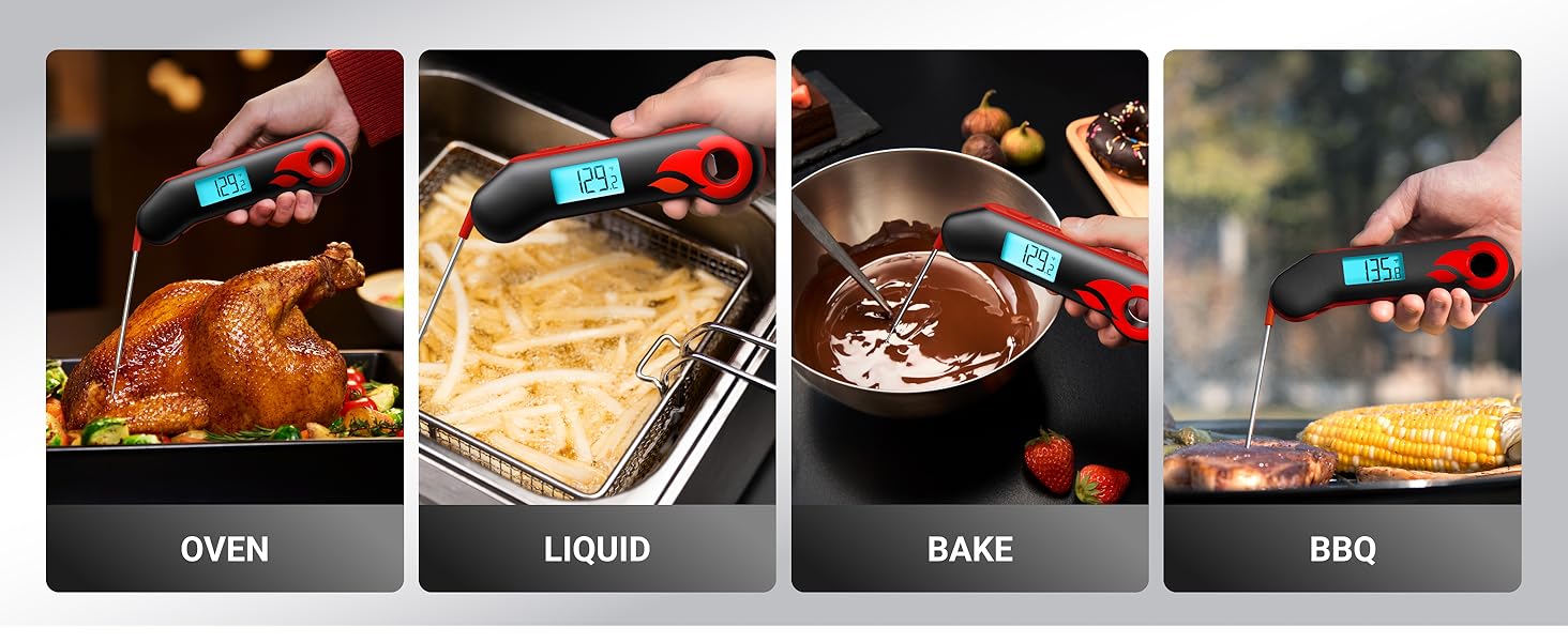 ThermoMaven Professional Meat Thermometer, Instant Read in 0.5 Sec, NIST Certified Accuracy ±0.5°F, IP67 Waterproof, Ambidextrous Backlight & Auto-Rotating Display, for BBQ/Grill/Cooking, Black&Red