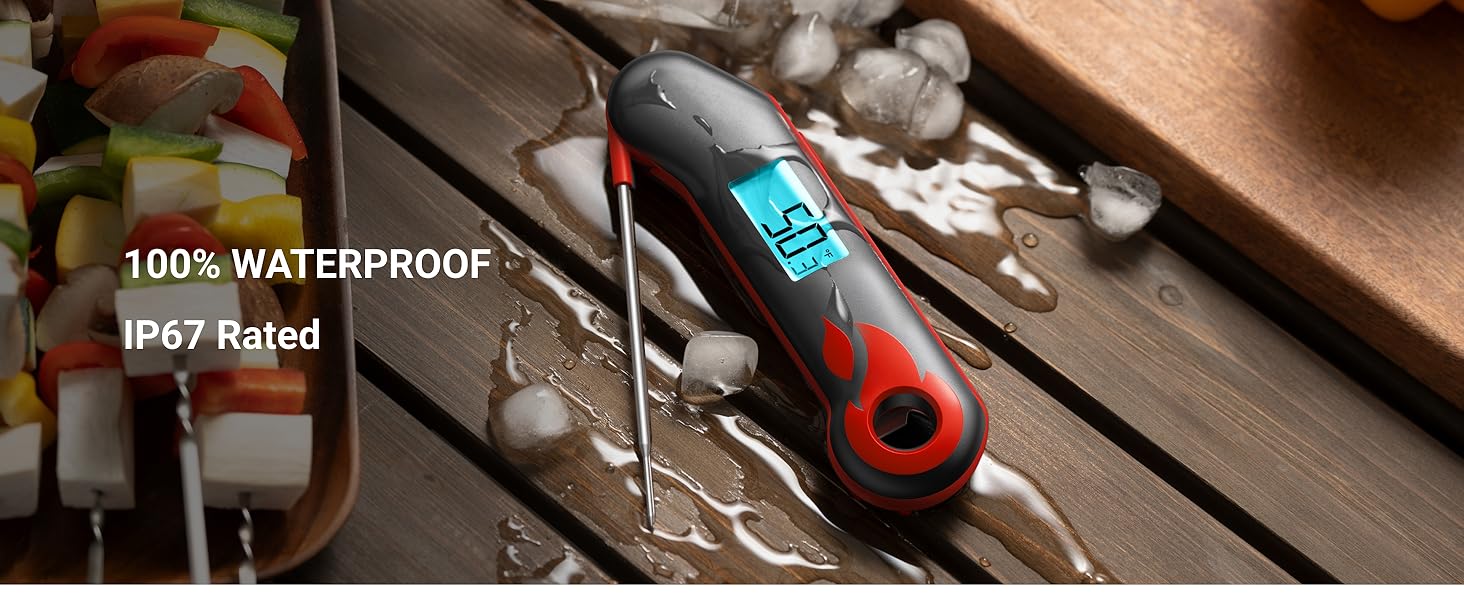 ThermoMaven Professional Meat Thermometer, Instant Read in 0.5 Sec, NIST Certified Accuracy ±0.5°F, IP67 Waterproof, Ambidextrous Backlight & Auto-Rotating Display, for BBQ/Grill/Cooking, Black&Red