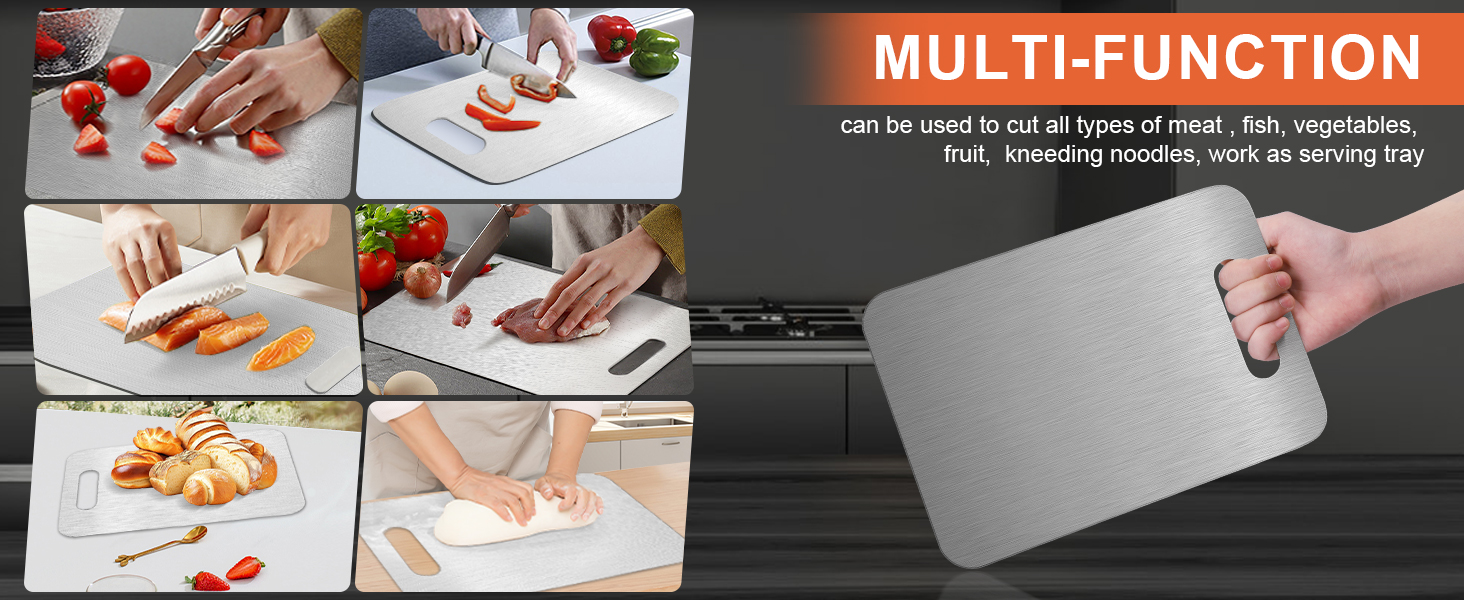 Cutting Board, Cutting Boards for Kitchen, Titanium Cutting Board, Foodgrade Stainless Steel Cutting Board for Meat,Fruit, Vegetables, Outdoor or Indoor, M 13.4" * 9"