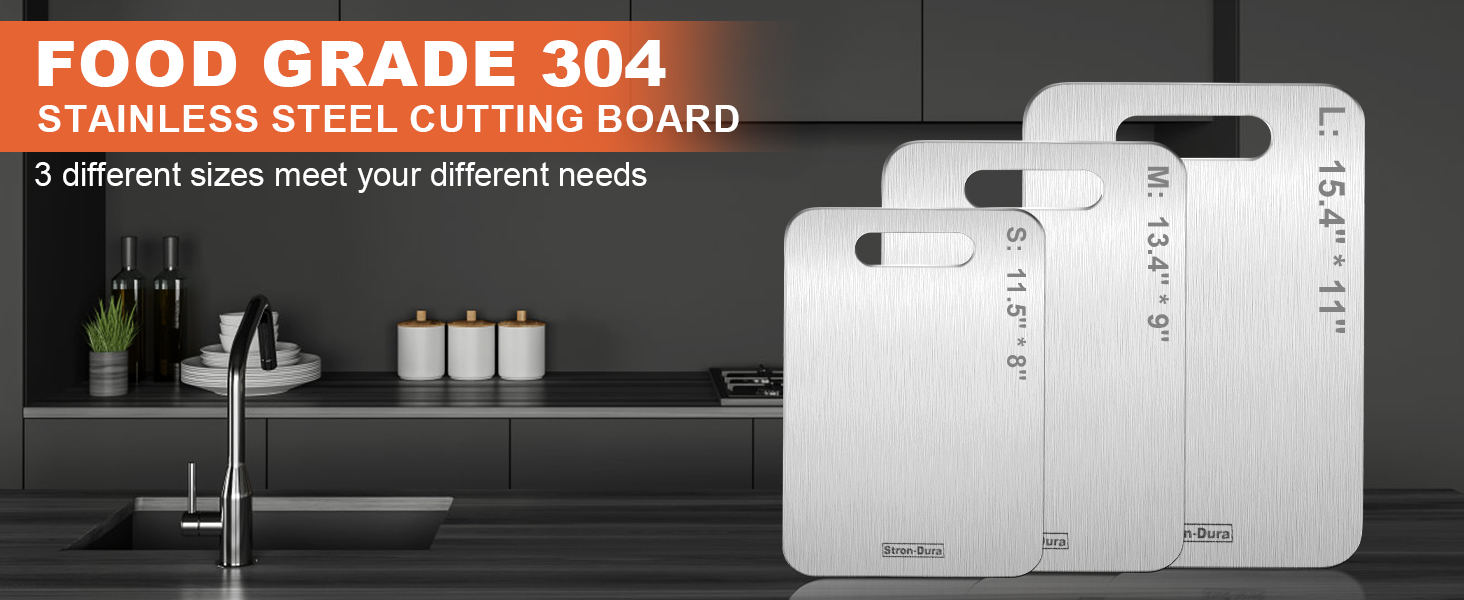 Cutting Board, Cutting Boards for Kitchen, Titanium Cutting Board, Foodgrade Stainless Steel Cutting Board for Meat,Fruit, Vegetables, Outdoor or Indoor, M 13.4" * 9"