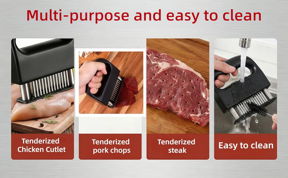 Meat Tenderizer with 48 Stainless Steel Ultra Sharp Needle Blades Heavy Duty Cooking machine, Detachable Kitchen Cooking Tool, perfect for, pork chops, chicken, and barbecue, a steak tenderizing tool‌