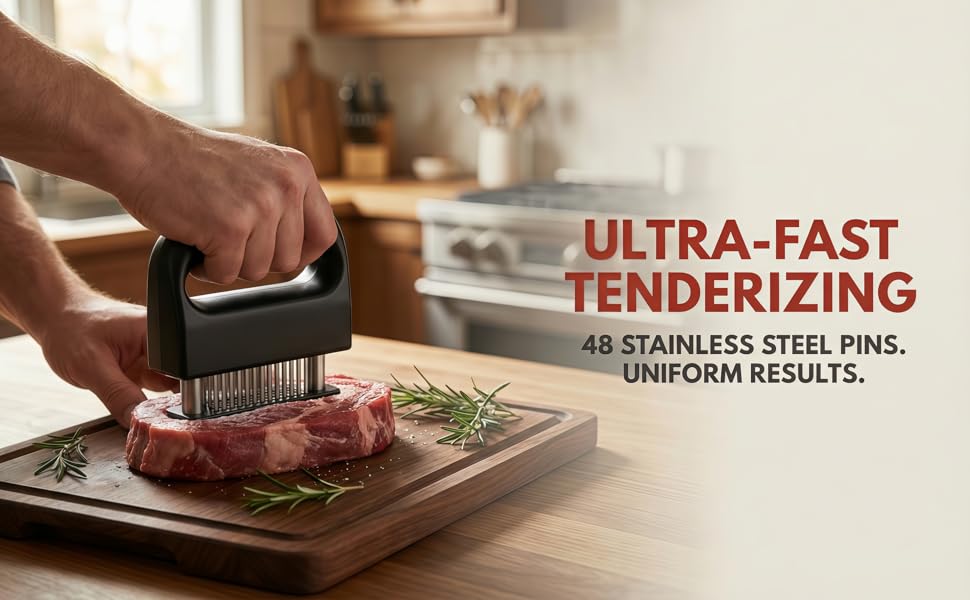 Meat Tenderizer with 48 Stainless Steel Ultra Sharp Needle Blades Heavy Duty Cooking machine, Detachable Kitchen Cooking Tool, perfect for, pork chops, chicken, and barbecue, a steak tenderizing tool‌