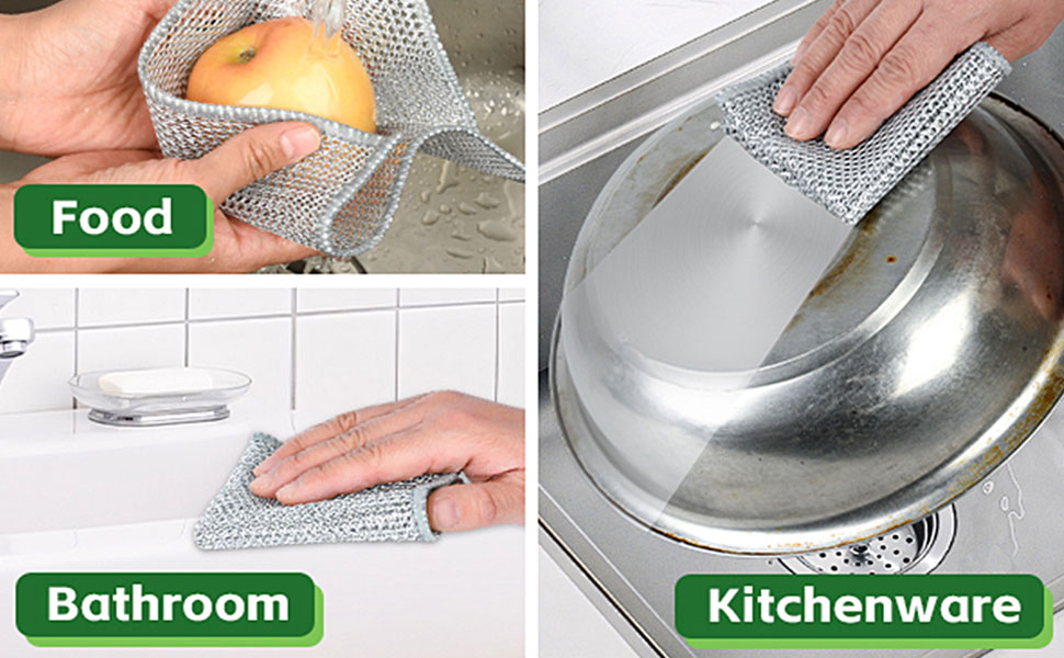 6PCS Double-Layer Wire Dishcloth, Non-Scratch Wire Dishwashing Rags, Multipurpose Wire Cleaning Cloths for Home/Kitchen(7.87''x7.87'')