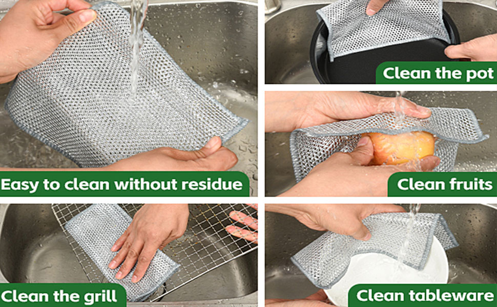 6PCS Double-Layer Wire Dishcloth, Non-Scratch Wire Dishwashing Rags, Multipurpose Wire Cleaning Cloths for Home/Kitchen(7.87''x7.87'')