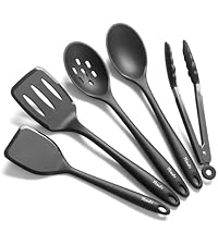 Silicone Spatula Spoon, Great for Both Cooking and Serving Durable BPA-Free Matte Black Silicone, Seamless Design, Safe for Nonstick Cooking Surfaces, 2-Pcs, Gray