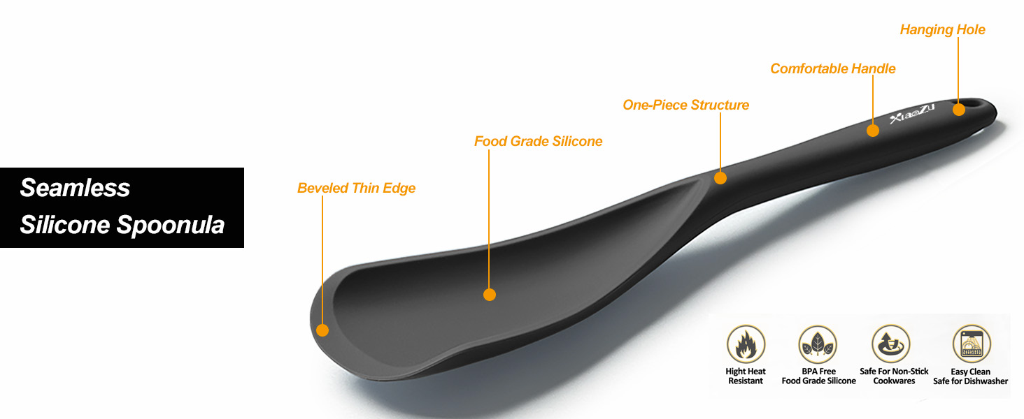 Silicone Spatula Spoon, Great for Both Cooking and Serving Durable BPA-Free Matte Black Silicone, Seamless Design, Safe for Nonstick Cooking Surfaces, 2-Pcs, Gray