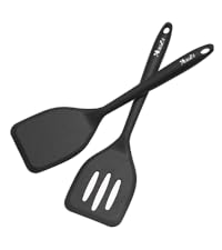 Silicone Spatula Spoon, Great for Both Cooking and Serving Durable BPA-Free Matte Black Silicone, Seamless Design, Safe for Nonstick Cooking Surfaces, 2-Pcs, Gray