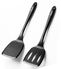 Silicone Spatula Spoon, Great for Both Cooking and Serving Durable BPA-Free Matte Black Silicone, Seamless Design, Safe for Nonstick Cooking Surfaces, 2-Pcs, Gray
