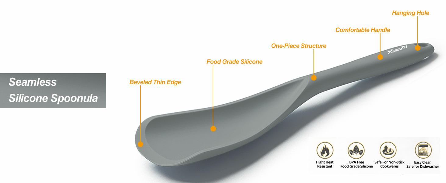 Silicone Spatula Spoon, Great for Both Cooking and Serving Durable BPA-Free Matte Black Silicone, Seamless Design, Safe for Nonstick Cooking Surfaces, 2-Pcs, Gray