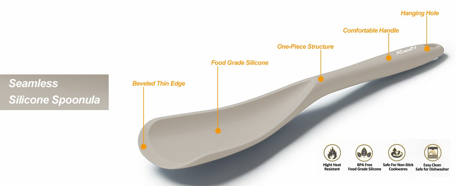 Silicone Spatula Spoon, Great for Both Cooking and Serving Durable BPA-Free Matte Black Silicone, Seamless Design, Safe for Nonstick Cooking Surfaces, 2-Pcs, Gray