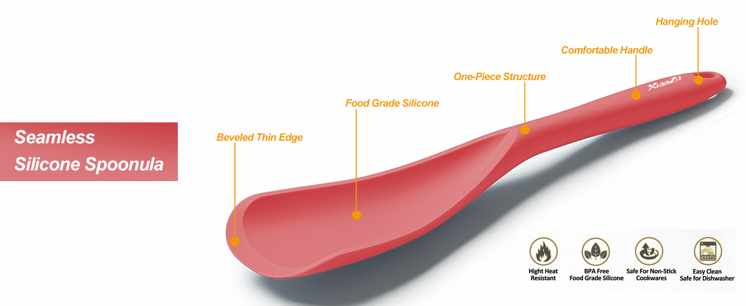 Silicone Spatula Spoon, Great for Both Cooking and Serving Durable BPA-Free Matte Black Silicone, Seamless Design, Safe for Nonstick Cooking Surfaces, 2-Pcs, Gray