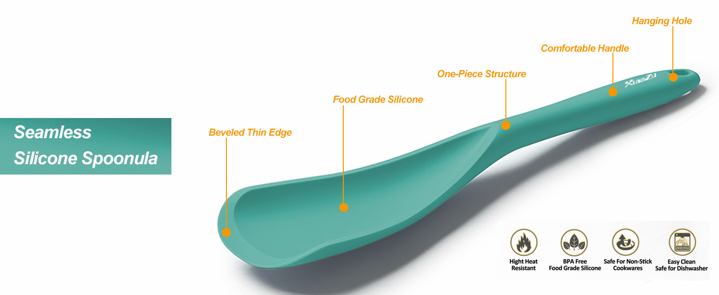 Silicone Spatula Spoon, Great for Both Cooking and Serving Durable BPA-Free Matte Black Silicone, Seamless Design, Safe for Nonstick Cooking Surfaces, 2-Pcs, Gray