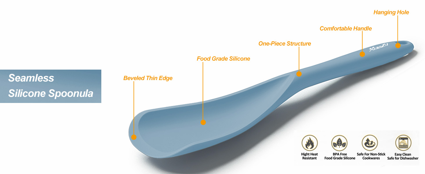 Silicone Spatula Spoon, Great for Both Cooking and Serving Durable BPA-Free Matte Black Silicone, Seamless Design, Safe for Nonstick Cooking Surfaces, 2-Pcs, Gray