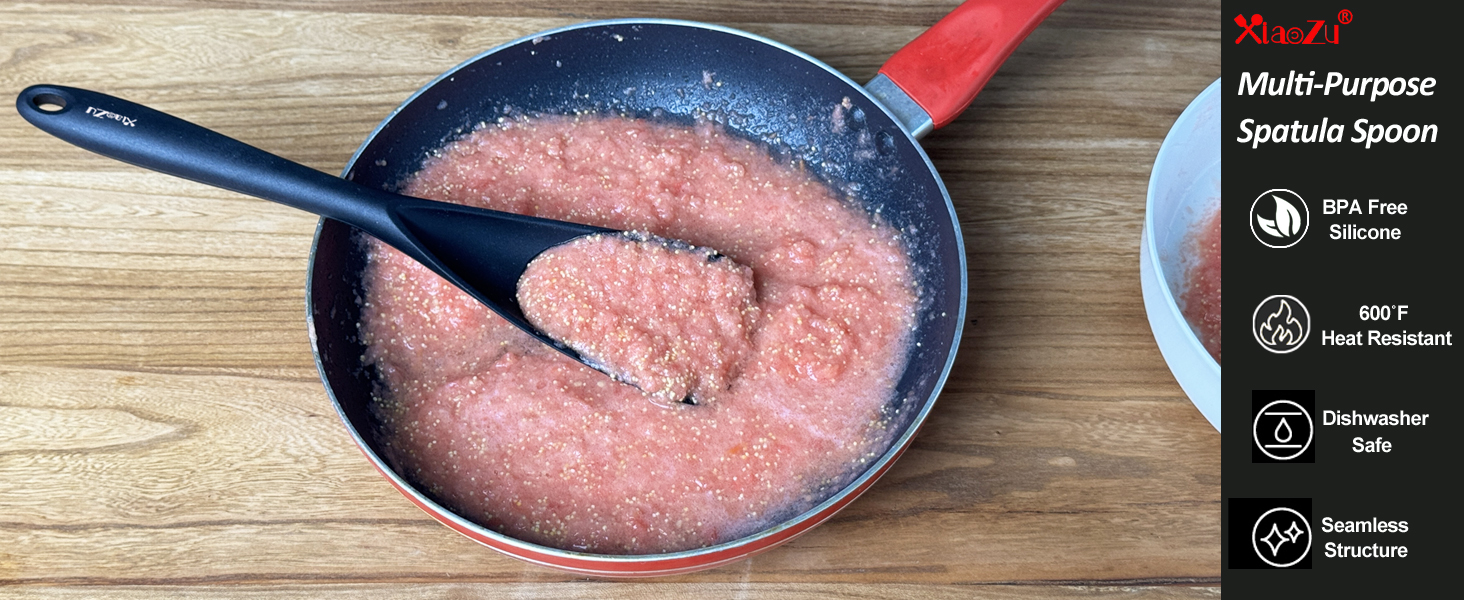 Silicone Spatula Spoon, Great for Both Cooking and Serving Durable BPA-Free Matte Black Silicone, Seamless Design, Safe for Nonstick Cooking Surfaces, 2-Pcs, Gray