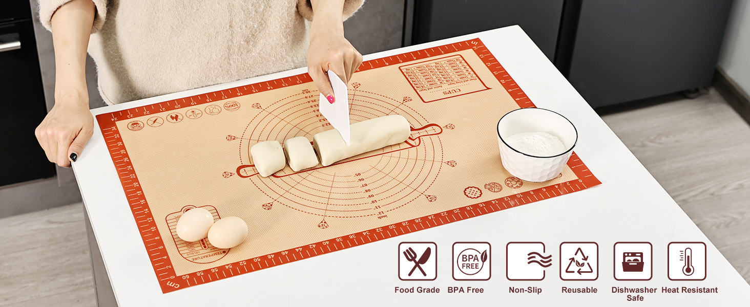 Cook's Aid Silicone Pastry Mat Extra Large with Measurements 26''x16'' for Reusable,Non-slip Silicone Baking Mat, Counter, Dough Rolling, Oven Liner,Fondant/Pie Crust,Dark Gray
