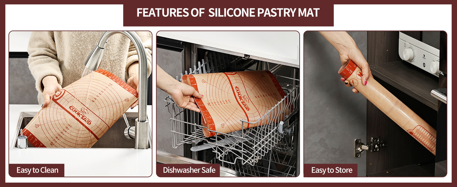 Cook's Aid Silicone Pastry Mat Extra Large with Measurements 26''x16'' for Reusable,Non-slip Silicone Baking Mat, Counter, Dough Rolling, Oven Liner,Fondant/Pie Crust,Dark Gray