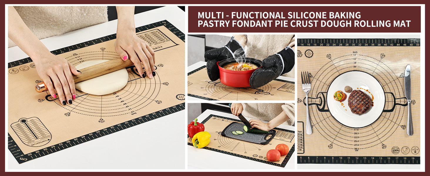 Cook's Aid Silicone Pastry Mat Extra Large with Measurements 26''x16'' for Reusable,Non-slip Silicone Baking Mat, Counter, Dough Rolling, Oven Liner,Fondant/Pie Crust,Dark Gray