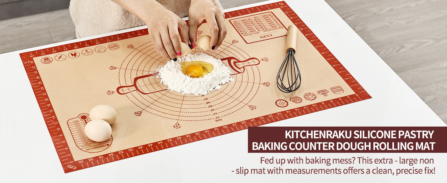 Cook's Aid Silicone Pastry Mat Extra Large with Measurements 26''x16'' for Reusable,Non-slip Silicone Baking Mat, Counter, Dough Rolling, Oven Liner,Fondant/Pie Crust,Dark Gray