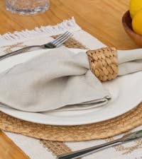 YANGQIHOME Boho Placemats Set of 6, Farmhouse Rustic Woven Placemats for Dining Table Decor, Handmade Braided Place Mats in Natural Cotton Jute and Water Straw for Kitchen Table