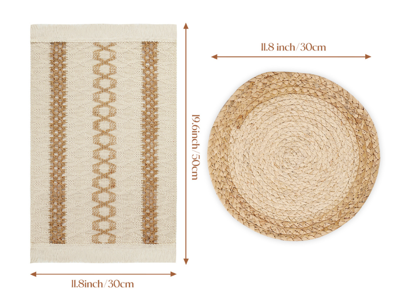 YANGQIHOME Boho Placemats Set of 6, Farmhouse Rustic Woven Placemats for Dining Table Decor, Handmade Braided Place Mats in Natural Cotton Jute and Water Straw for Kitchen Table