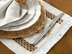 YANGQIHOME Boho Placemats Set of 6, Farmhouse Rustic Woven Placemats for Dining Table Decor, Handmade Braided Place Mats in Natural Cotton Jute and Water Straw for Kitchen Table