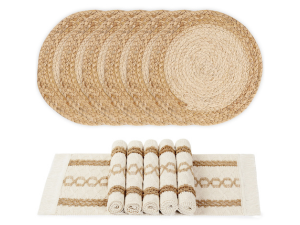 YANGQIHOME Boho Placemats Set of 6, Farmhouse Rustic Woven Placemats for Dining Table Decor, Handmade Braided Place Mats in Natural Cotton Jute and Water Straw for Kitchen Table