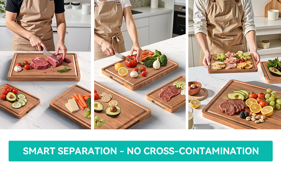 Acacia Wood Cutting Boards Set with Juice Groove & Handles for Kitchen 3-Piece Charcuterie Chopping Board for Meat Cheese Fruits Vegetables