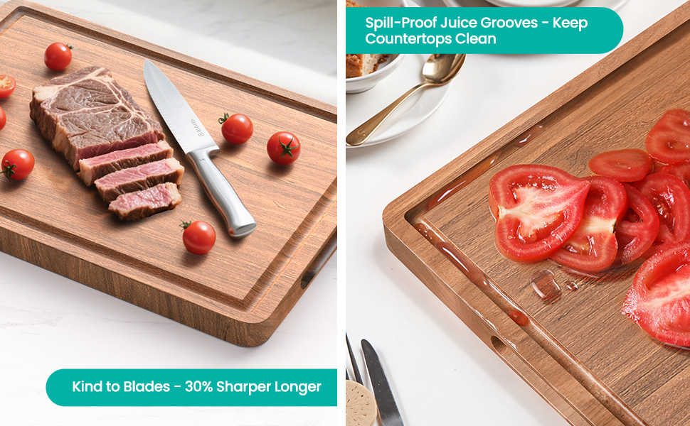 Acacia Wood Cutting Boards Set with Juice Groove & Handles for Kitchen 3-Piece Charcuterie Chopping Board for Meat Cheese Fruits Vegetables