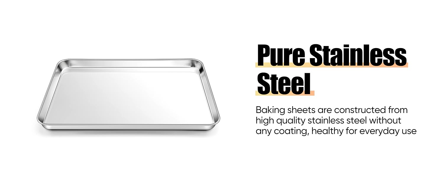Homikit 2 Pack Baking Sheet, 9 x 13 Inches Stainless Steel Quarter Sheet Pan Set for Baking Cooking Toasting, Metal Cookie Tray Fits Toaster Oven, Non Stick & Rust Free, Dishwasher Safe