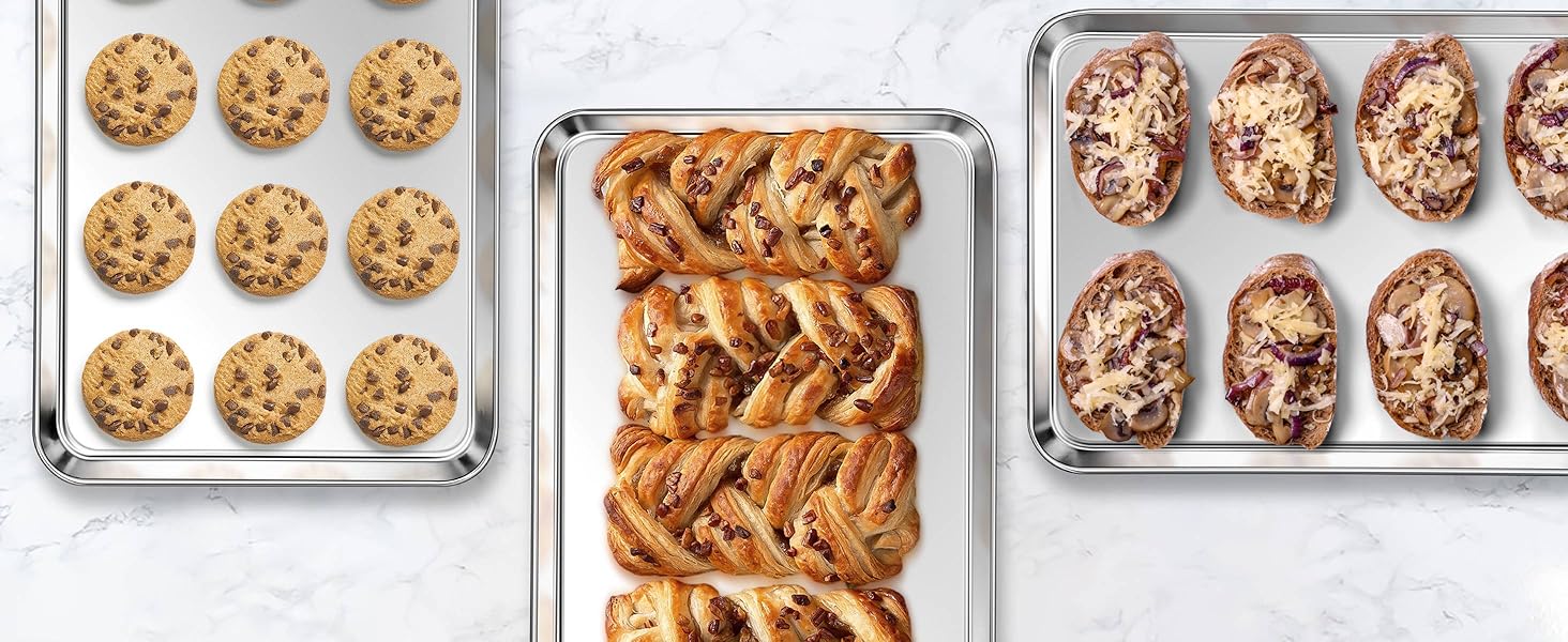 Homikit 2 Pack Baking Sheet, 9 x 13 Inches Stainless Steel Quarter Sheet Pan Set for Baking Cooking Toasting, Metal Cookie Tray Fits Toaster Oven, Non Stick & Rust Free, Dishwasher Safe