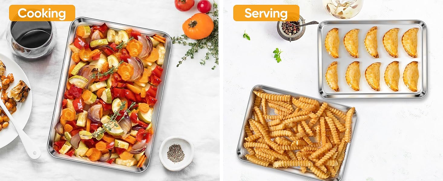 Homikit 2 Pack Baking Sheet, 9 x 13 Inches Stainless Steel Quarter Sheet Pan Set for Baking Cooking Toasting, Metal Cookie Tray Fits Toaster Oven, Non Stick & Rust Free, Dishwasher Safe