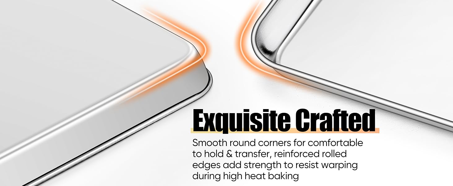 Homikit 2 Pack Baking Sheet, 9 x 13 Inches Stainless Steel Quarter Sheet Pan Set for Baking Cooking Toasting, Metal Cookie Tray Fits Toaster Oven, Non Stick & Rust Free, Dishwasher Safe