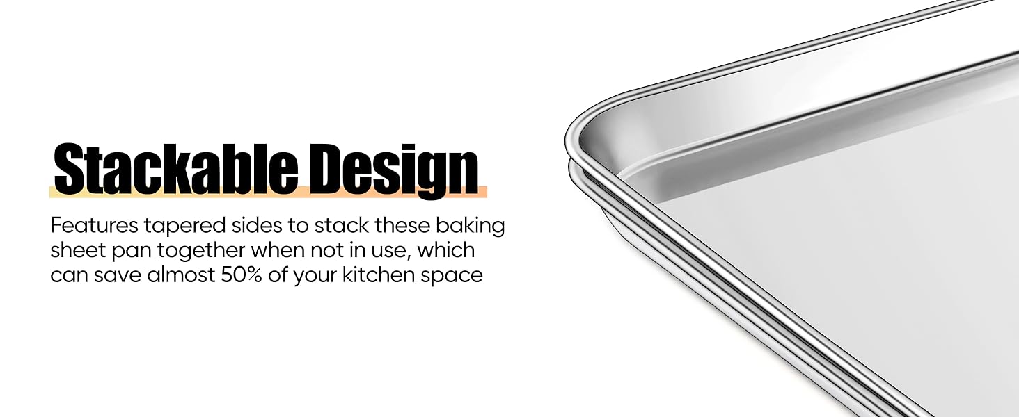 Homikit 2 Pack Baking Sheet, 9 x 13 Inches Stainless Steel Quarter Sheet Pan Set for Baking Cooking Toasting, Metal Cookie Tray Fits Toaster Oven, Non Stick & Rust Free, Dishwasher Safe