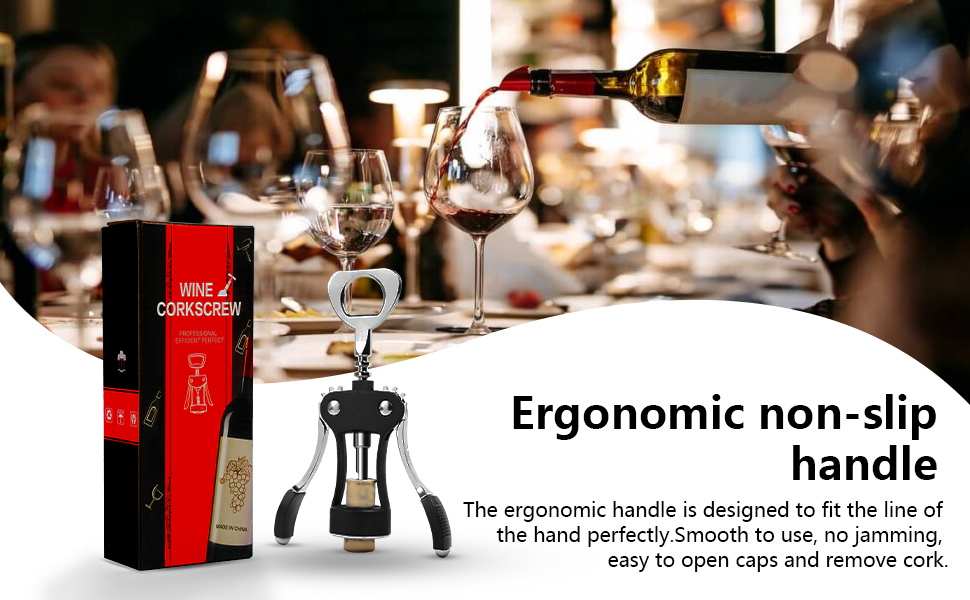 Wine Opener, Zinc Alloy Wine Bottle Opener, Wing Corkscrew Wine Bottle Opener, 2-in-1 Multifunctional Design (black)