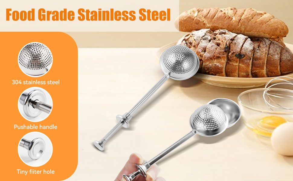 Flour Duster for Baking, 1 PCS Flour Sifter for Baking Powdered Sugar Shaker Duster, 304 Stainless Steel Dusting Wand Sprinkler and Tools，Spices and Tea Strainers (1)