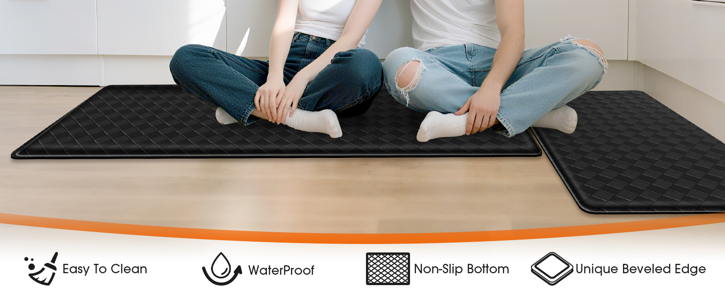 Kitchen Mats, 2PCS Kitchen Rugs, Cushioned Anti Fatigue Kitchen Mats for Floor, Non-Slip Standing Sink Mat, Waterproof Kitchen Rug Set for Kitchen Floor Office,17.3